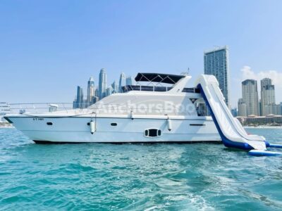 Yacht Charter In Dubai – 2022 Year 75ft Yacht – 30 PAX - Food, Drinks, Waterslides / Inflatables Available