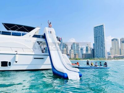 Yacht Charter In Dubai – 2022 Year 75ft Yacht – 30 PAX - Food, Drinks, Waterslides / Inflatables Available