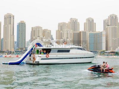 Yacht Charter In Dubai – 82ft Yacht – 50 PAX - Food, Waterslides & Inflatables Available